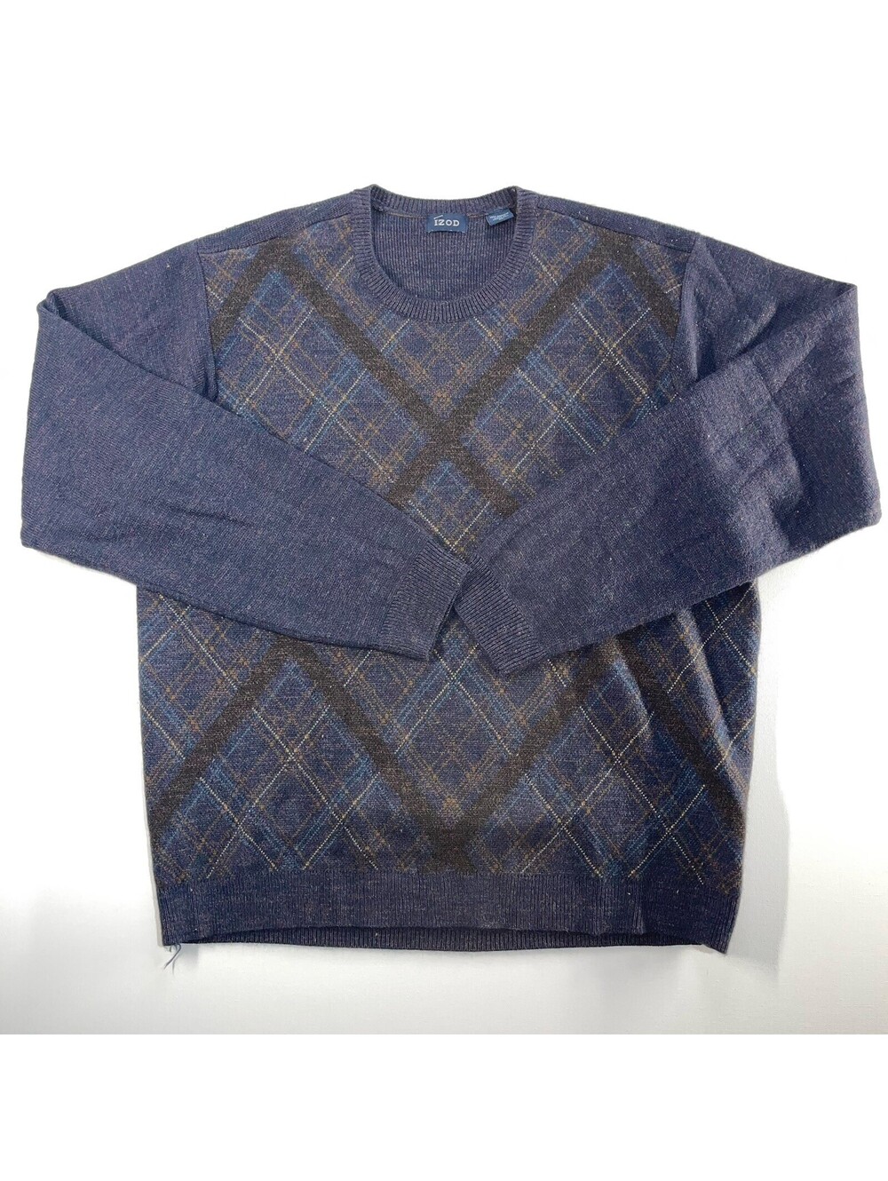 Vintage IZOD Argyle Sweater Men's Medium Golf Pullover Knit Navy Multicolor